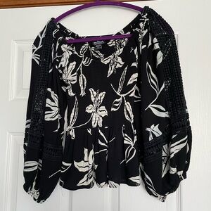 Angie Black and White Floral Peasant Top